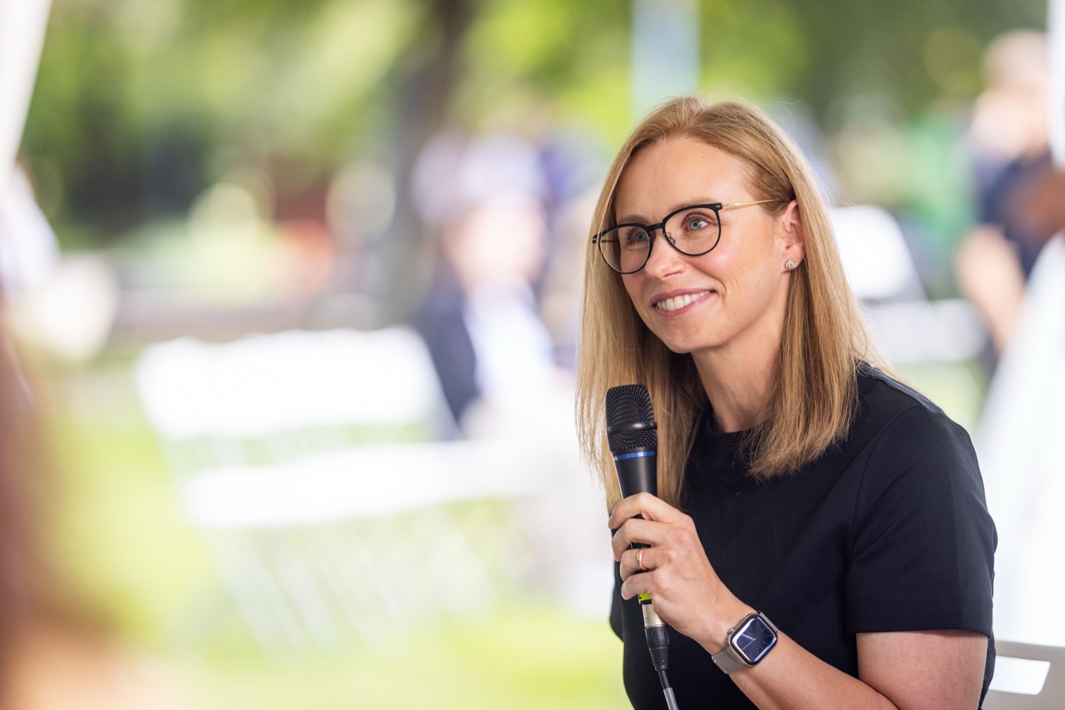 Aurelija Povilaikė moderating a discussion at the Būtent! festival